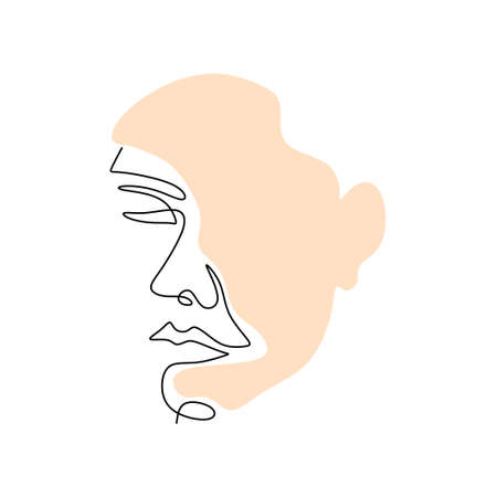 One continuous single line of surreal abstract woman face isolated on white background.のイラスト素材