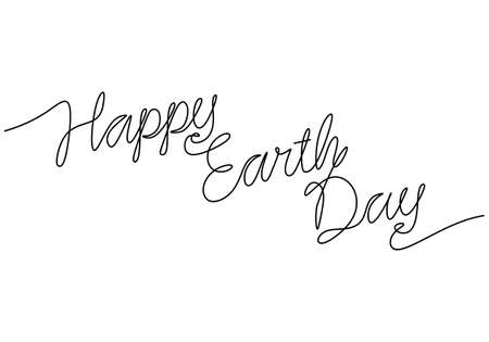 One continuous single line of happy earth day isolated on white background.のイラスト素材