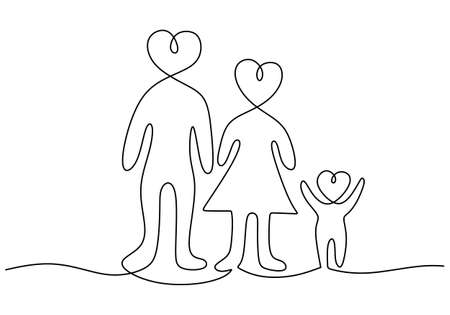 One continuous single line of happy parent global day isolated on white background.のイラスト素材