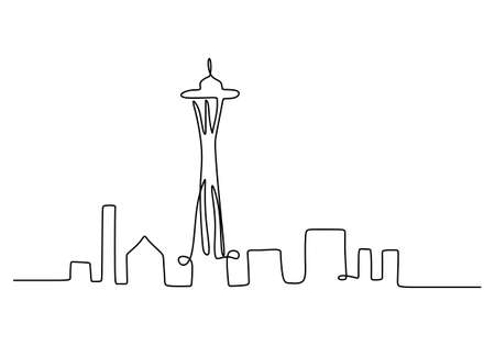 One continuous single line of famous building like space needle isolated on white background.のイラスト素材