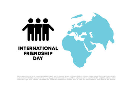 International friendship day background banner poster with three people icon and world map isolated on white background.のイラスト素材