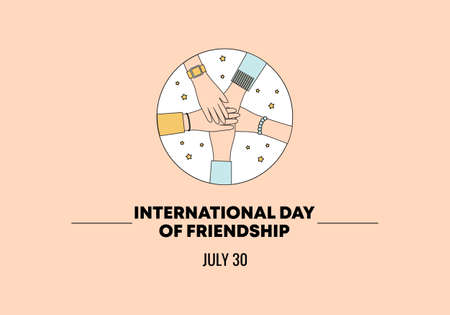 International friendship day background banner poster with 5 diversity hands isolated on pink background.のイラスト素材