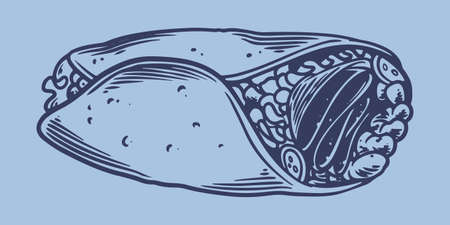 Hand drawing fast food set of big kebab.Junk food restaurant fast food menu.のイラスト素材