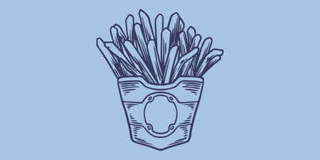 Hand drawing fast food set of big french fries.Junk food restaurant fast food menuのイラスト素材