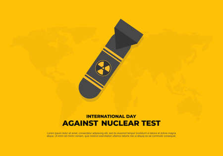 World International day against nuclear test banner poster. With big rocket on yellow color background.のイラスト素材