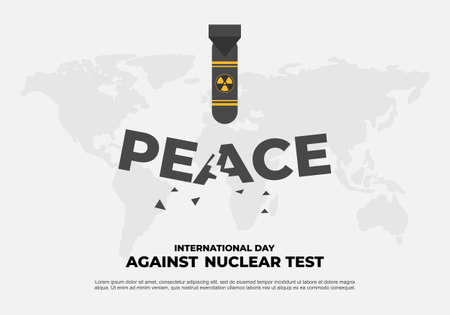 World International day against nuclear test banner poster. With flying rocket and map on white color background.のイラスト素材
