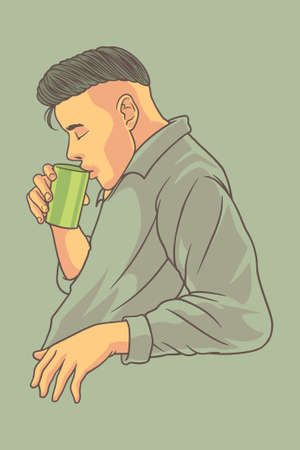 man drinking coffee vector illustrationのイラスト素材