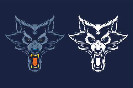 blue wolf head mascot poster vector illustration cartoon styleのイラスト素材