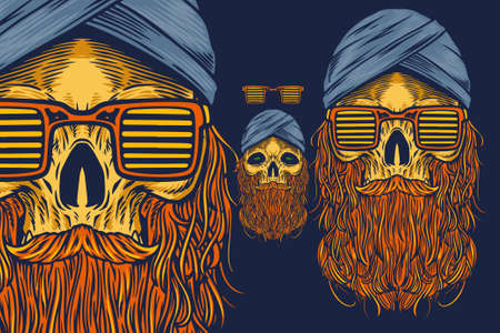 skull monk head with glasses mascot vector illustration cartoon styleのイラスト素材