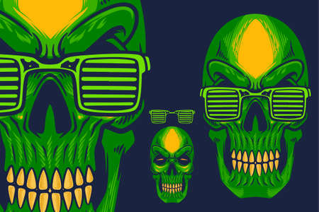 green skull with glasses head mascot vector illustration cartoon styleのイラスト素材