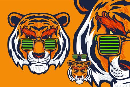 tiger head with glasses mascot vector illustration cartoon styleのイラスト素材