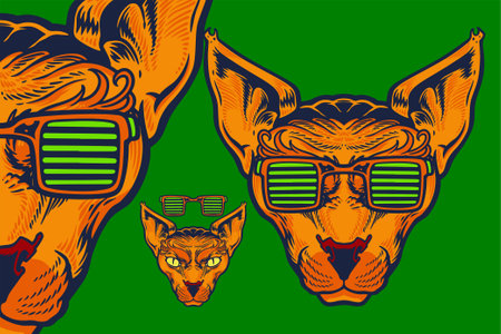 cat head with glasses mascot vector illustration cartoon styleのイラスト素材