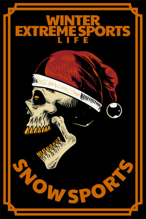 skull head with santa hat card illustrationのイラスト素材