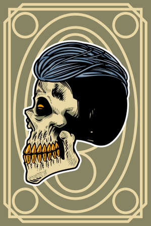 hand drawn skull head with cool hair card illustrationのイラスト素材