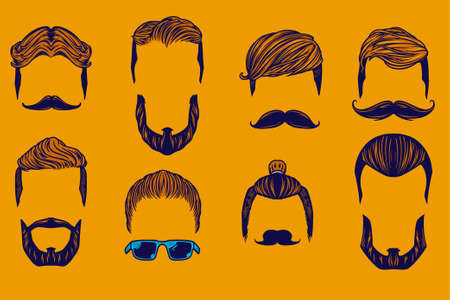 various hair and mustache vector illustration set cartoon styleのイラスト素材