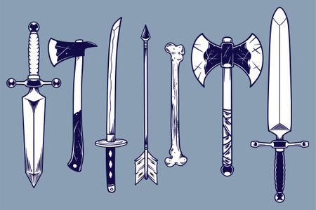 various weapon vector illustration set monochrome styleのイラスト素材