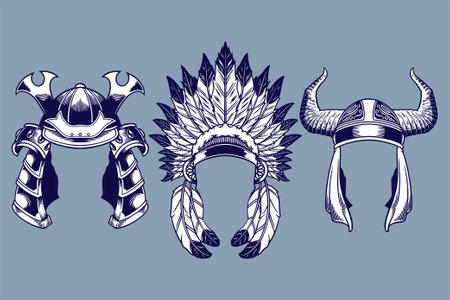 various headdress vector illustration set monochrome styleのイラスト素材