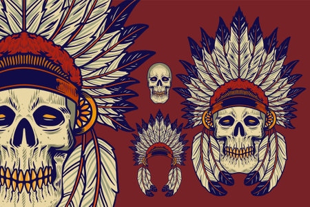 skull head wear indian headdress vector illustrationのイラスト素材