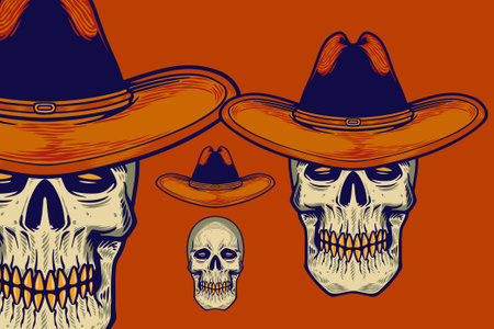 skull head with cowboy hat vector illustrationのイラスト素材