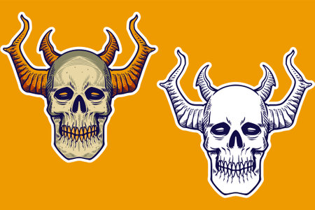 skull head with long horn vector illustrationのイラスト素材