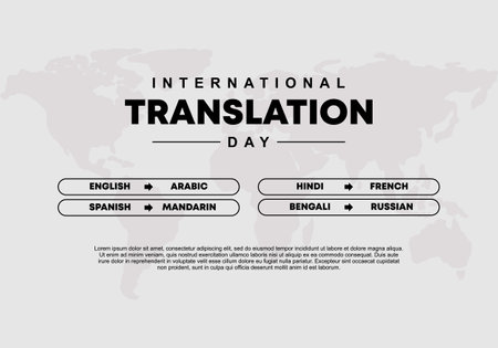 International translation day background banner poster with earth map and words translation on september 30.のイラスト素材