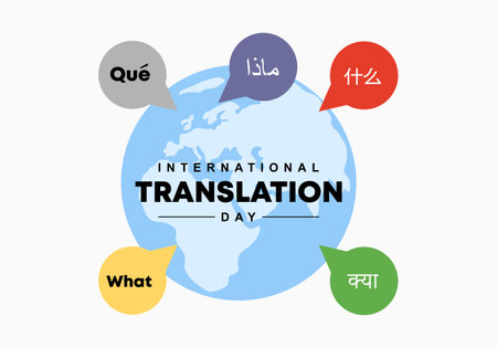 International translation day background banner poster with word language and earth globe on september 30.のイラスト素材