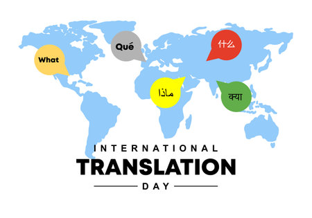 International translation day background banner poster with word languages and earth map on september 30.のイラスト素材