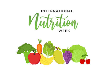 International nutrition week day with various fruit on 1 to 7 September.のイラスト素材