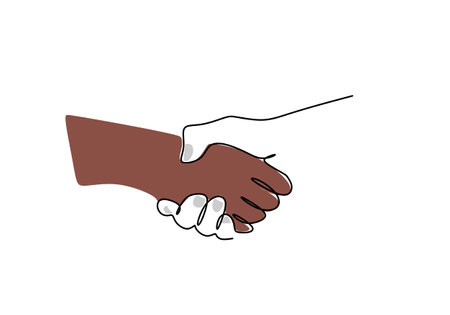 One continuous single line hand drawing of hand shaking isolated on white background.のイラスト素材