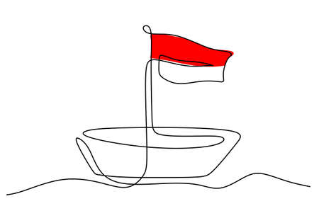 One continuous single line hand drawing of flag on ship isolated on white background.のイラスト素材