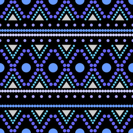 Circle Tribal ethnic seamless pattern in blue dominant color.のイラスト素材