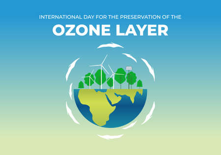International day for the preservation of the ozone layer background banner poster with globe earth and plants on september 16th.のイラスト素材