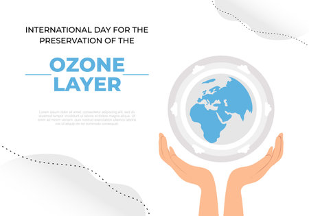 International day for the preservation of the ozone layer background banner poster with earth on opened hand on september 16th.のイラスト素材