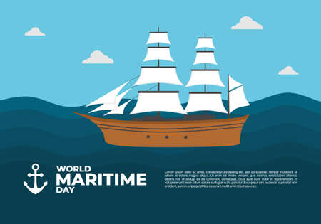 World maritime day background with big ship on ocean.のイラスト素材