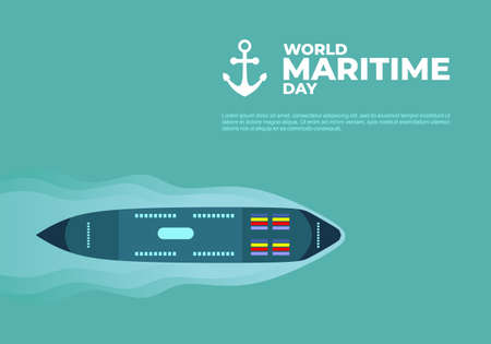 World maritime day background with big ship and anchor on ocean.のイラスト素材