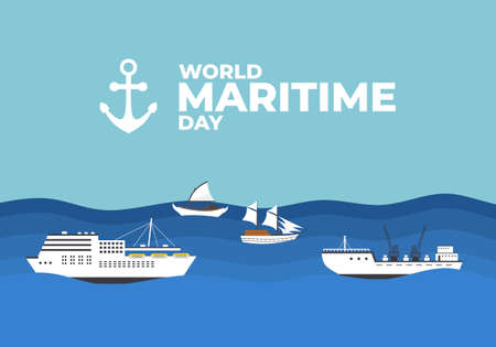 World maritime day background with four ships on ocean.のイラスト素材