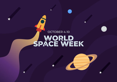 Word space week background with rocket and planets.のイラスト素材