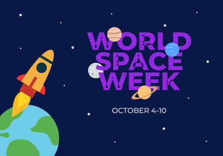 Word space week background with rocket and earth planets.のイラスト素材