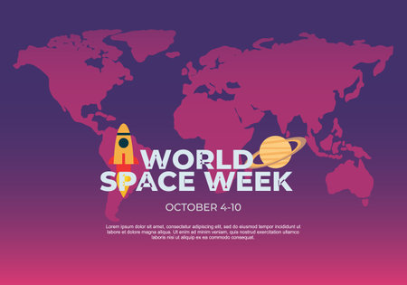 Word space week background with world map, rocket and ufo.のイラスト素材
