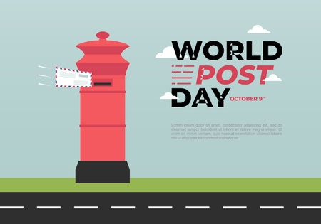 World post day background with red box celebrated on october 9th.のイラスト素材
