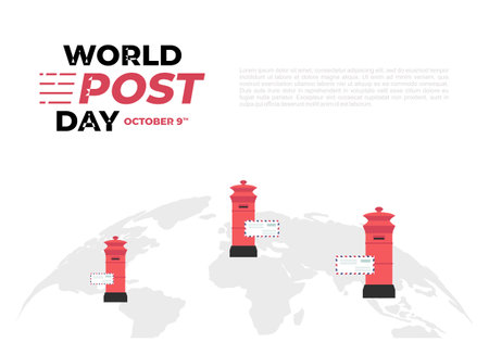 World post day background with red box and earth map celebrated on october 9th.のイラスト素材
