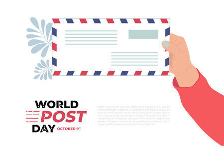 World post day background with mail letter celebrated on october 9th.のイラスト素材