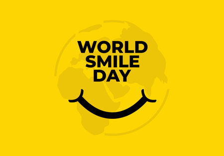 World smile day background banner poster with lips symbol and globe earth on yellow color.のイラスト素材