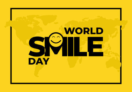 World smile day background banner poster with smiley icon and map on yellow color.のイラスト素材