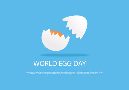 World egg day background banner poster with opened egg on blue color.のイラスト素材