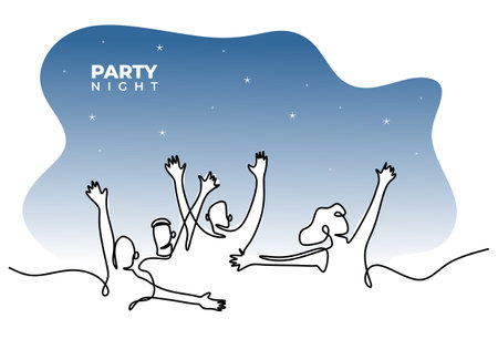 One continuous single line of night party isolated on white background.のイラスト素材