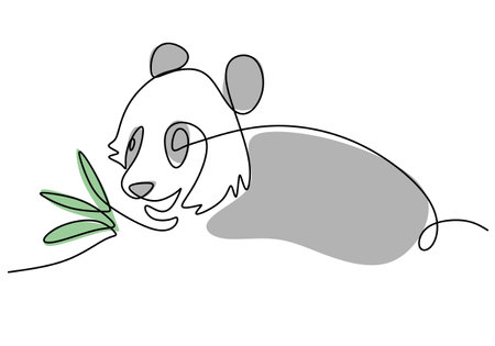 One continuous single line of International red panda day with bamboo isolated on white background.のイラスト素材