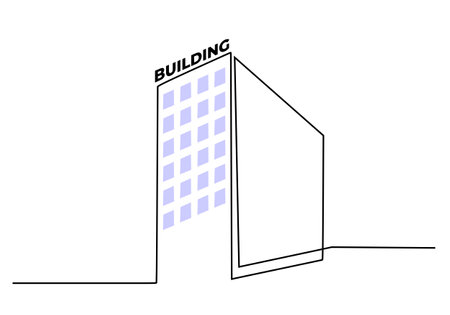 One continuous single line of establishing exteriors building isolated on white background.のイラスト素材