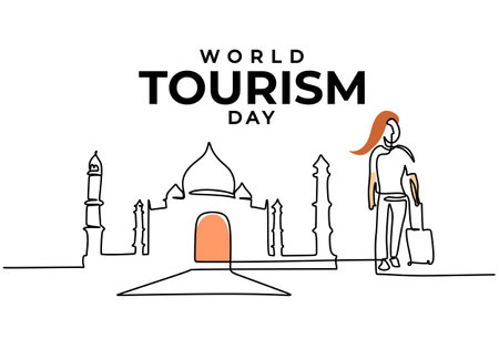 One continuous single line of world tourism day with man vacation.のイラスト素材