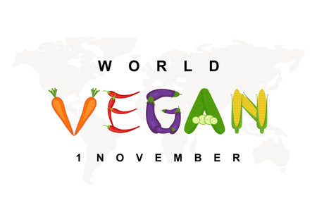 World vegan day background with vegetable celebrated on november 1 st.のイラスト素材